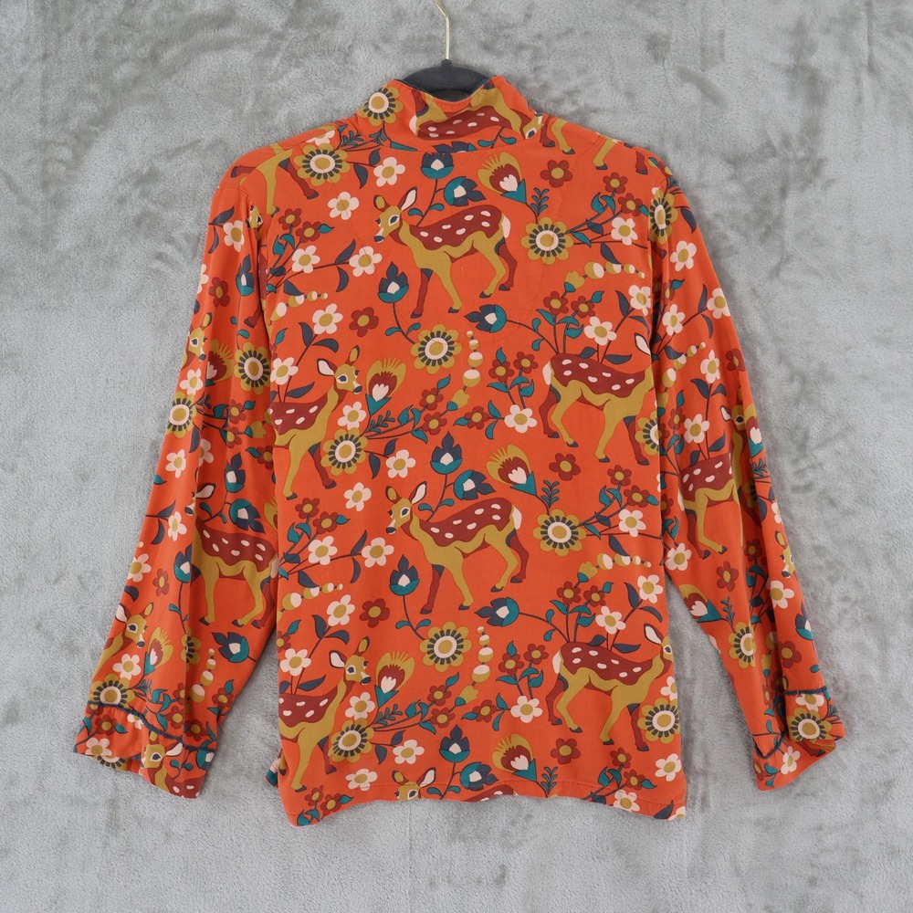 Powder Deer Floral Pajama Top Womens M Orange Fauna Cabincore Indie‎ Boho Twee - Picture 8 of 16